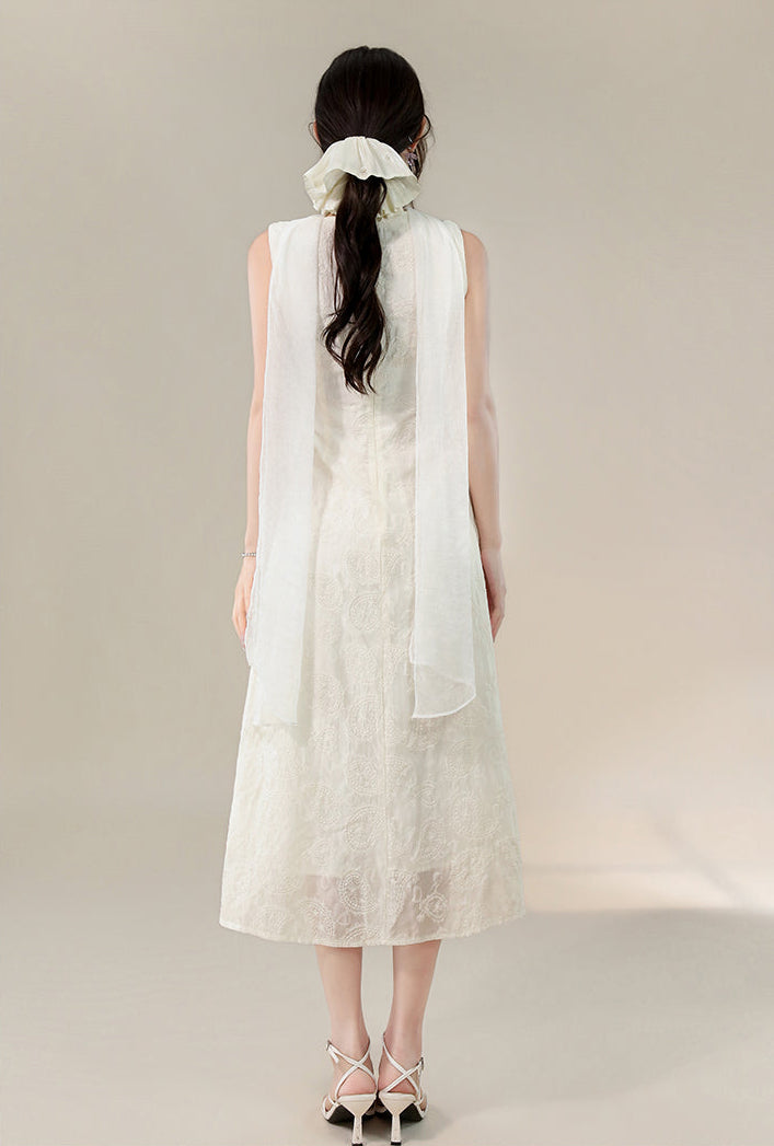Sleeveless Mock Neck Bow A-Line Dress