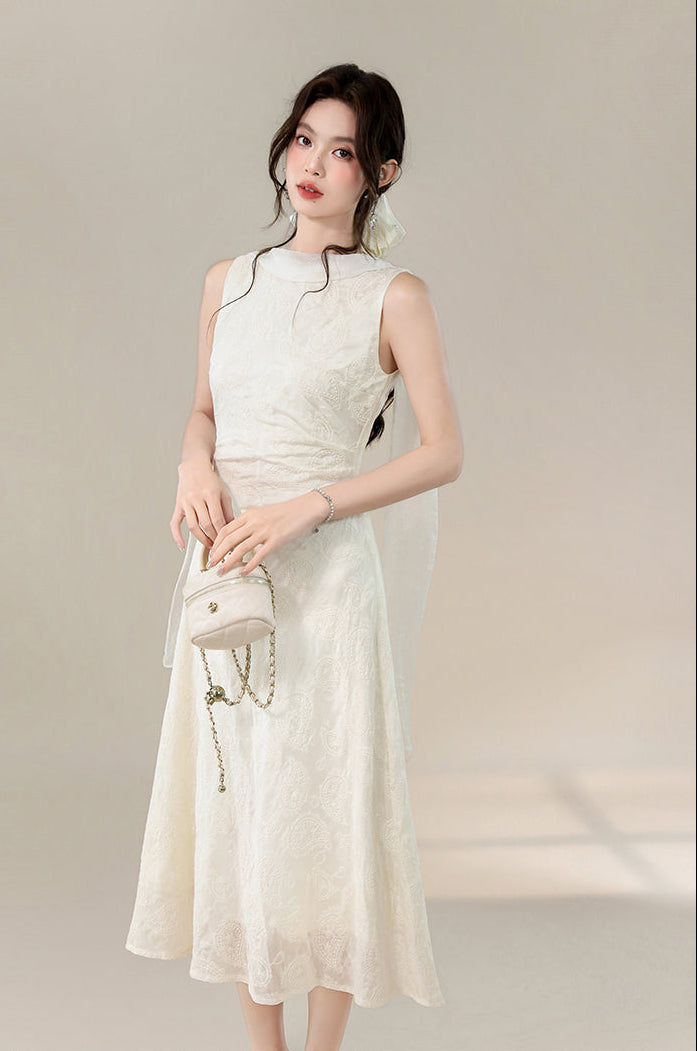 Sleeveless Mock Neck Bow A-Line Dress