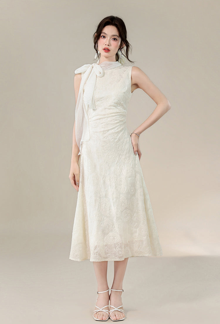Sleeveless Mock Neck Bow A-Line Dress