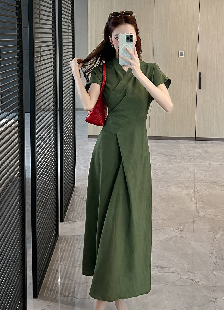Sleeveless & Short Sleeve Overlap Collar A-Line Maxi Dress for Women