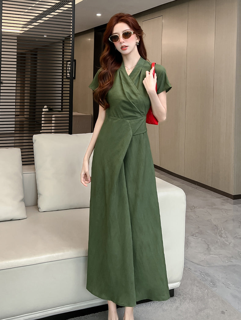 Sleeveless & Short Sleeve Overlap Collar A-Line Maxi Dress for Women