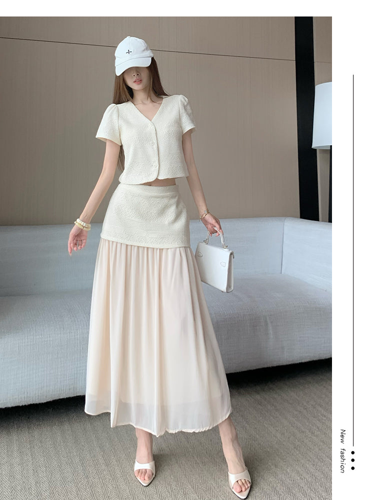 Slim Fit Top + Mesh Skirt Set