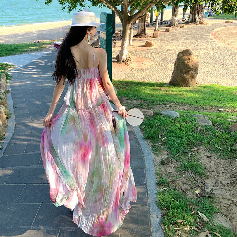 Soft Flora Pleated Lace Bustier Maxi Dress