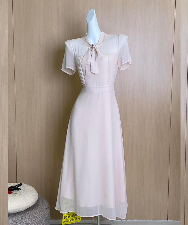 Plus Size French Blush Tie-Neck Chiffon Dress (Mini & Midi Lengths)