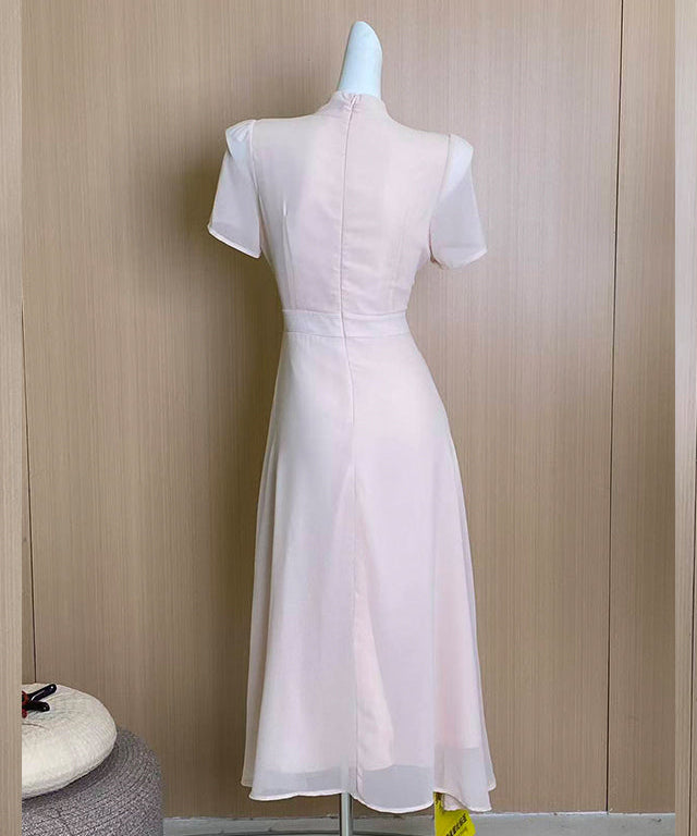 Plus Size French Blush Tie-Neck Chiffon Dress (Mini & Midi Lengths)