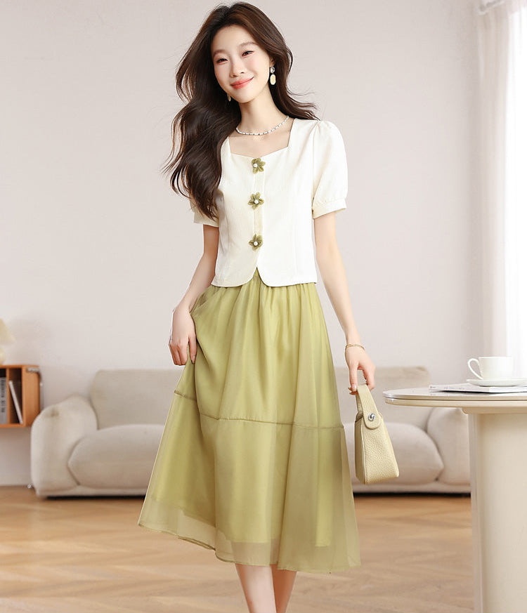 Women's Summer Square-Neck Midi Dress