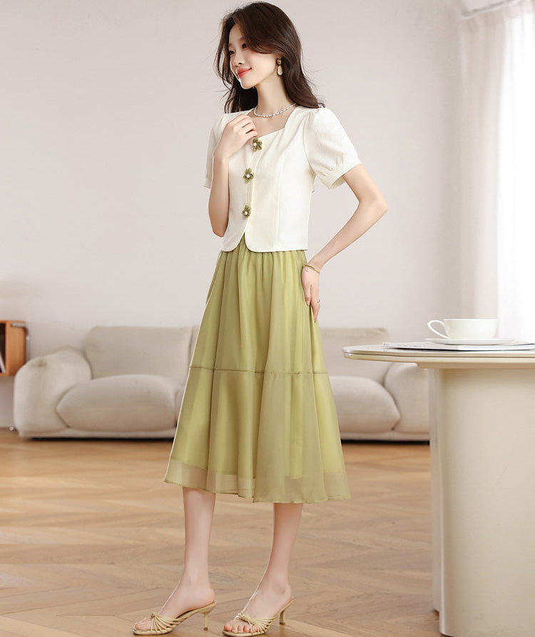 Women's Summer Square-Neck Midi Dress