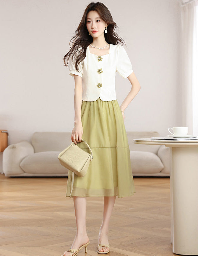 Women's Summer Square-Neck Midi Dress