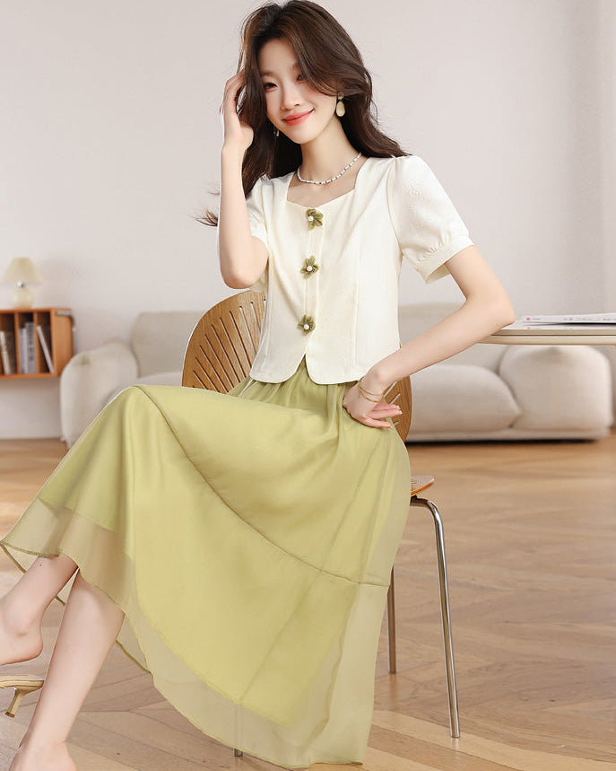 Women's Summer Square-Neck Midi Dress