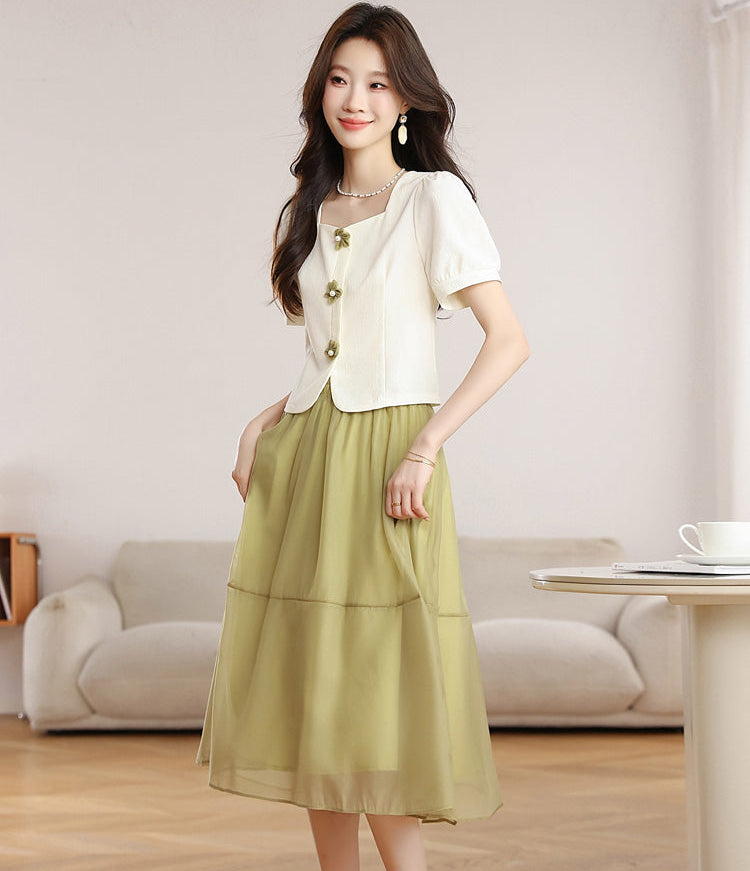 Women's Summer Square-Neck Midi Dress
