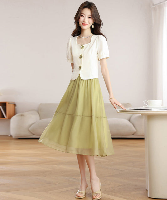 Women's Summer Square-Neck Midi Dress