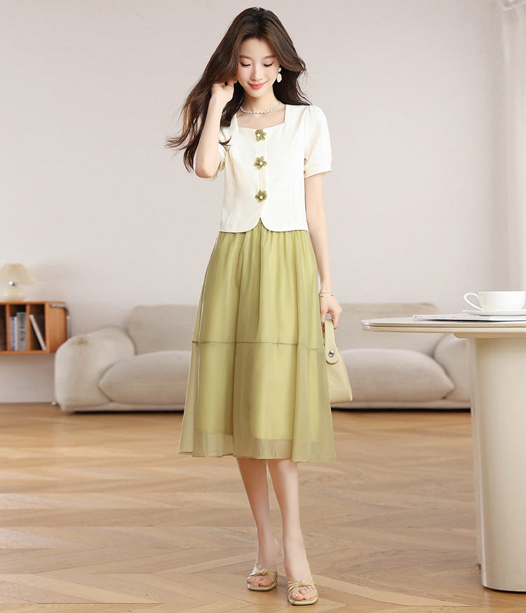 Women's Summer Square-Neck Midi Dress