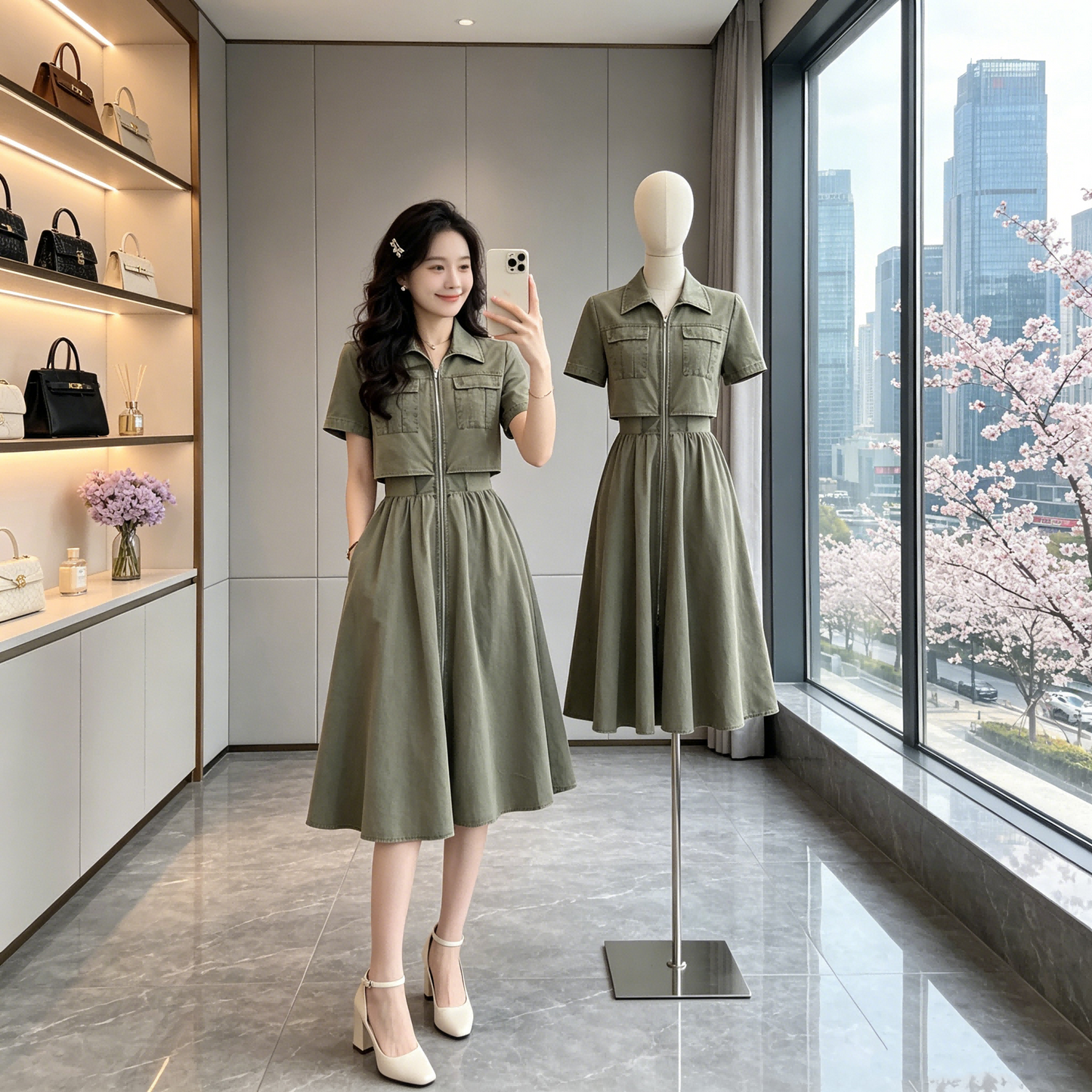 Structured Cotton Cargo Dress