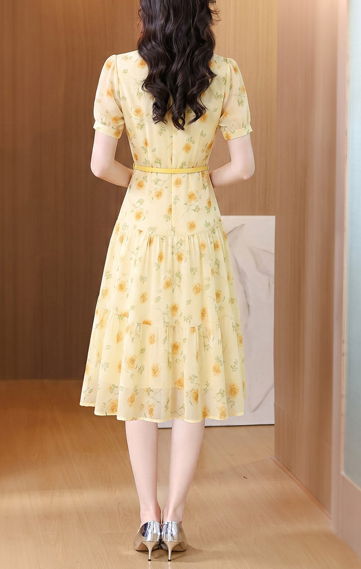 Summer Breeze Yellow Chiffon Floral Midi