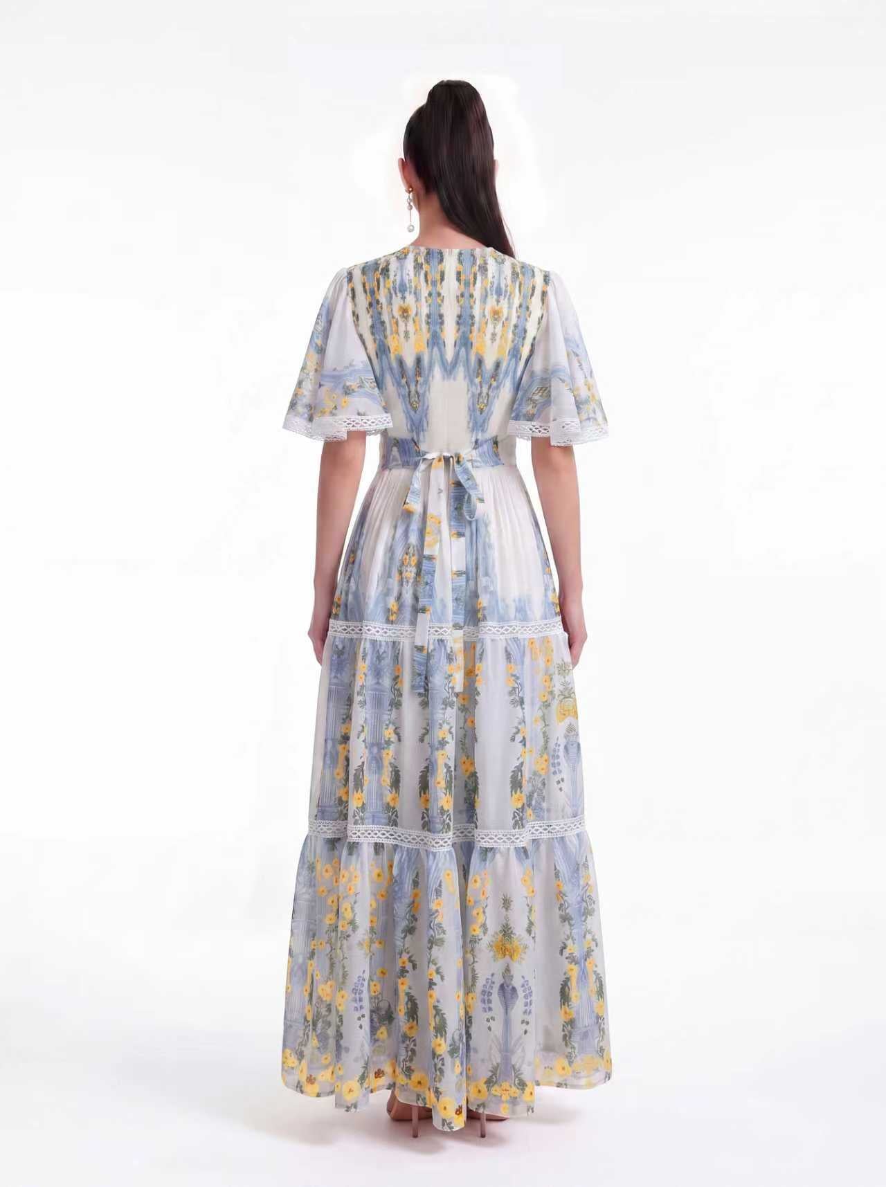 The Celeste Pastel Floral Lace-Trimmed Swing Dress