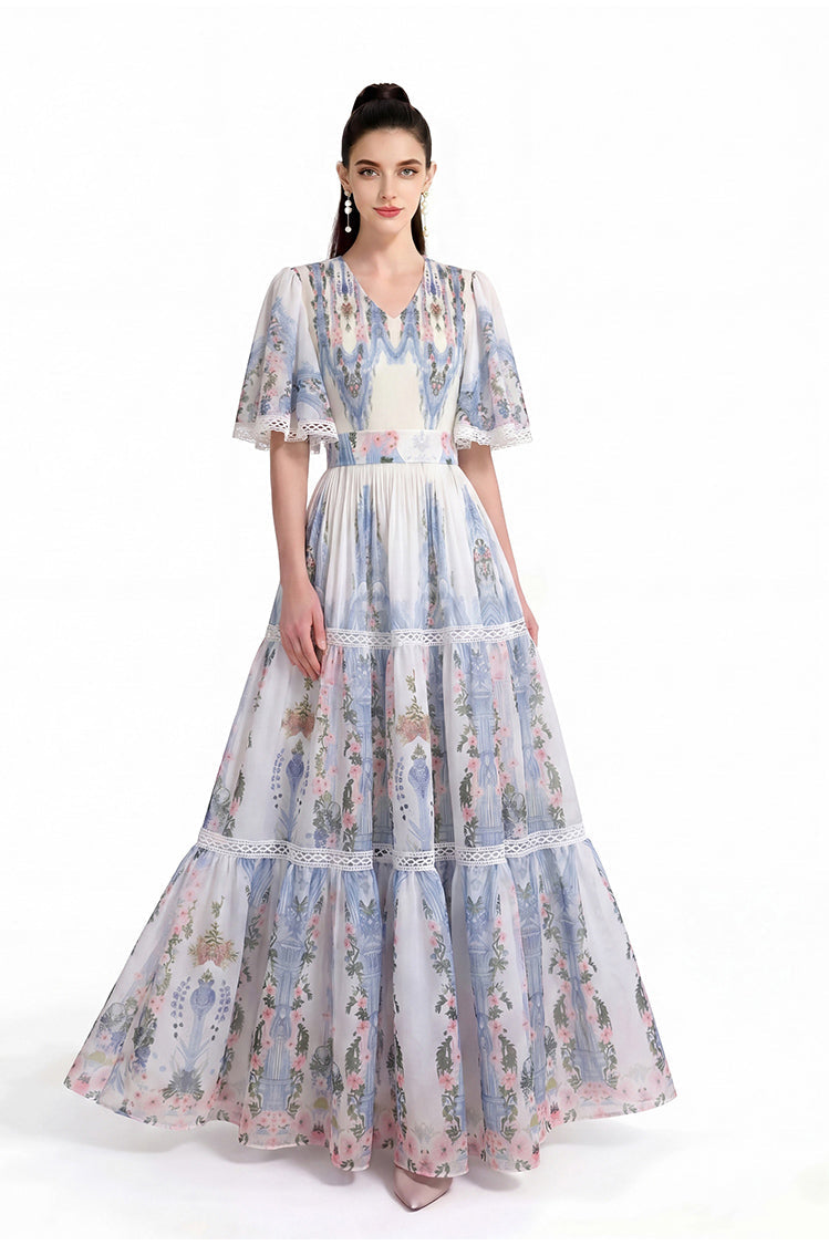 The Celeste Pastel Floral Lace-Trimmed Swing Dress