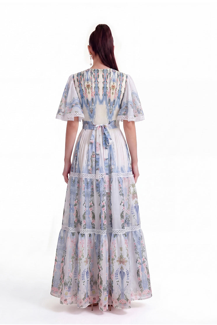 The Celeste Pastel Floral Lace-Trimmed Swing Dress