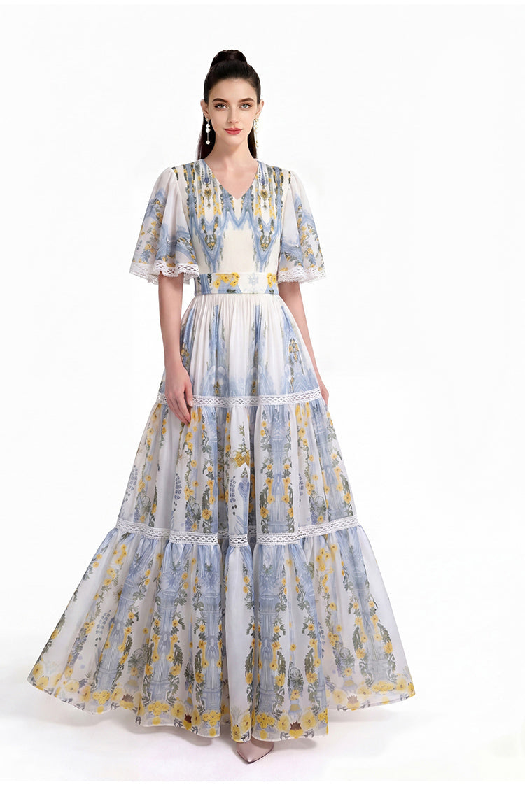 The Celeste Pastel Floral Lace-Trimmed Swing Dress