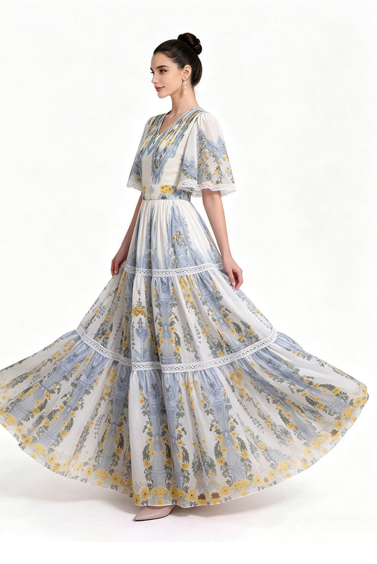 The Celeste Pastel Floral Lace-Trimmed Swing Dress