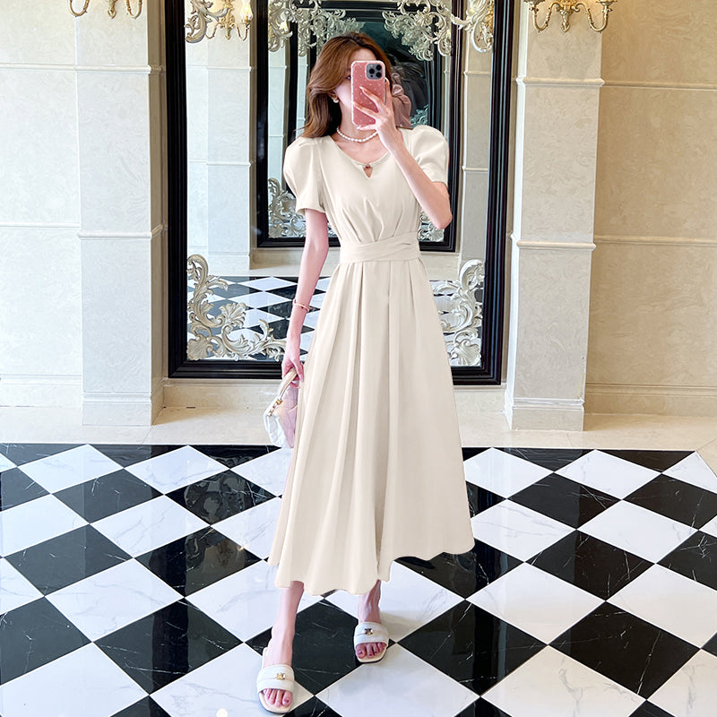 The Evelyn Puff Sleeve Cinched Midi Dress