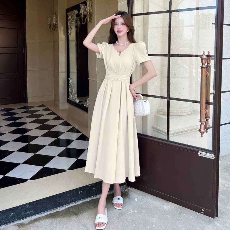 The Evelyn Puff Sleeve Cinched Midi Dress
