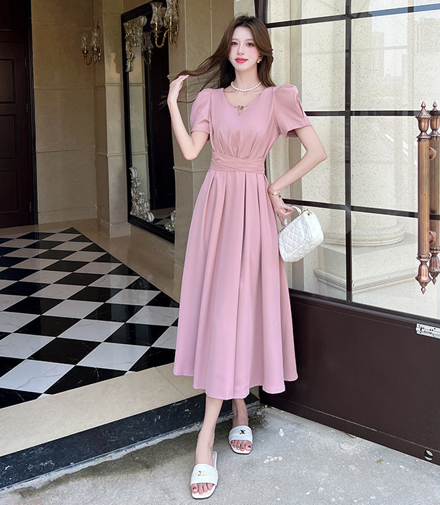 The Evelyn Puff Sleeve Cinched Midi Dress
