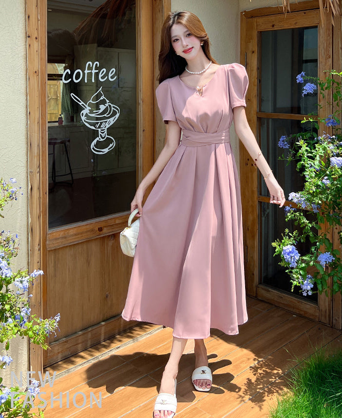 The Evelyn Puff Sleeve Cinched Midi Dress