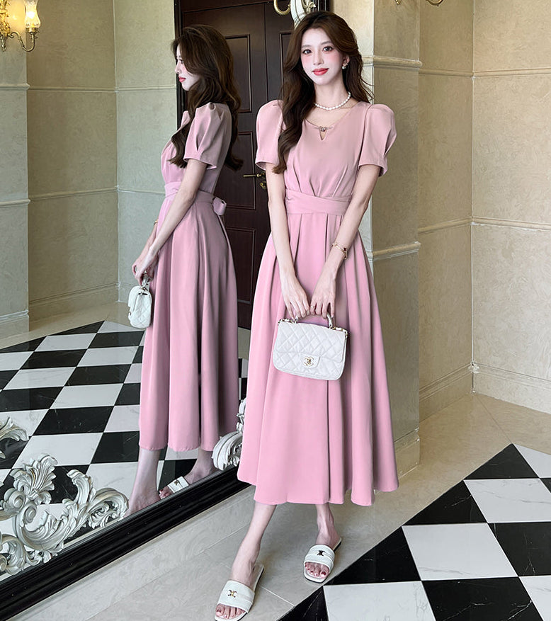 The Evelyn Puff Sleeve Cinched Midi Dress