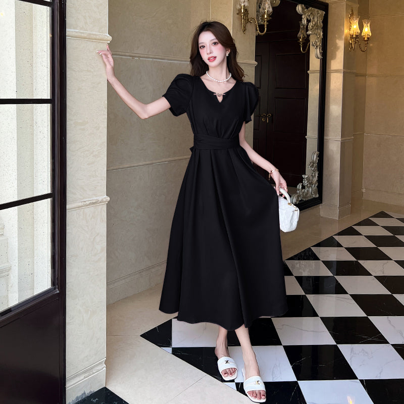 The Evelyn Puff Sleeve Cinched Midi Dress