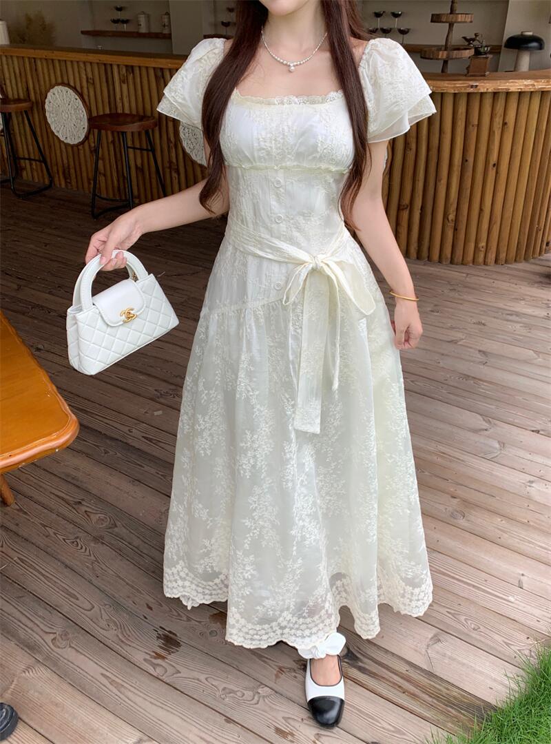 The Fleur Lace Tied Maxi Dress