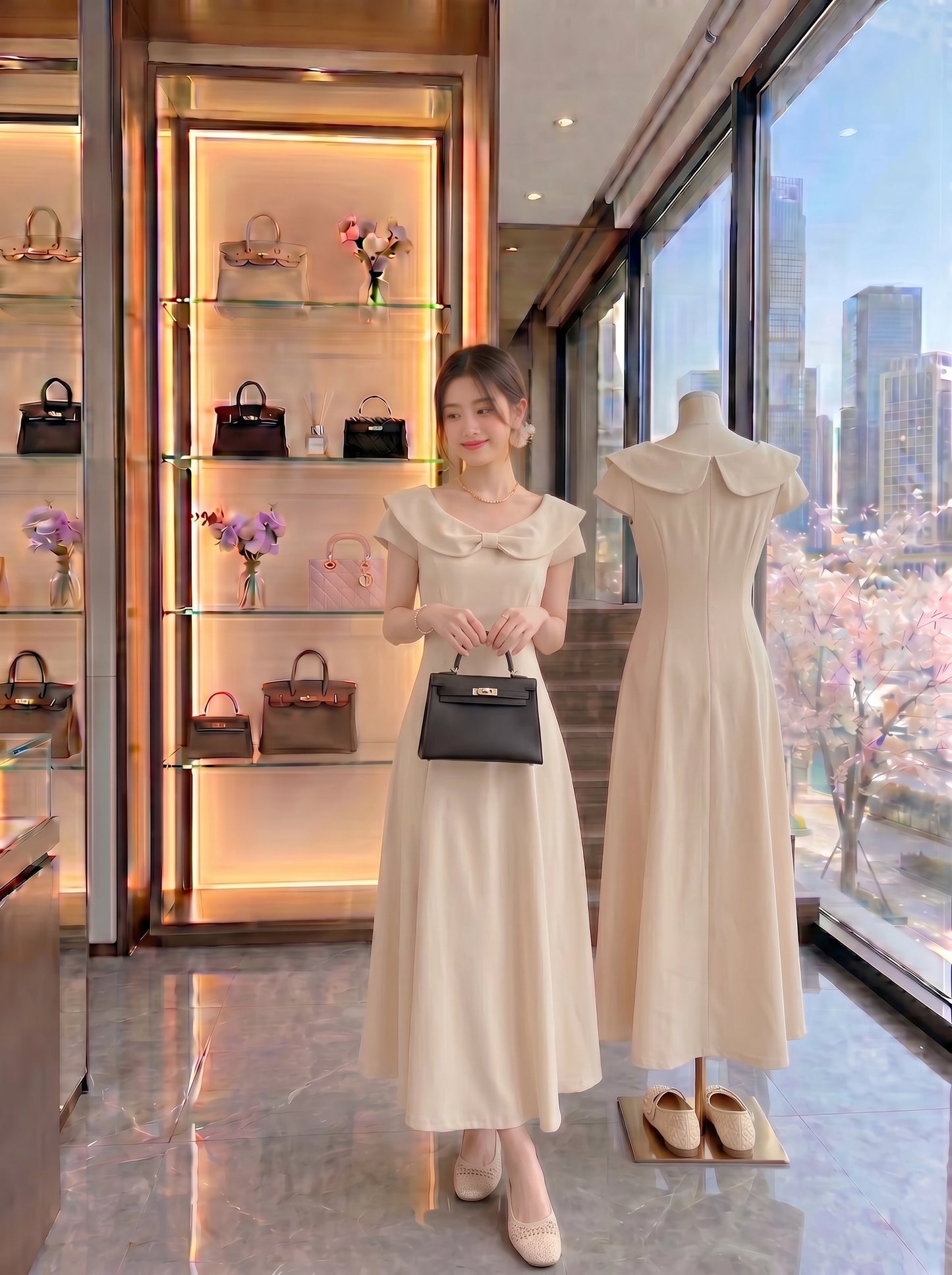 Clara Off-Shoulder Bow A-Line Dress
