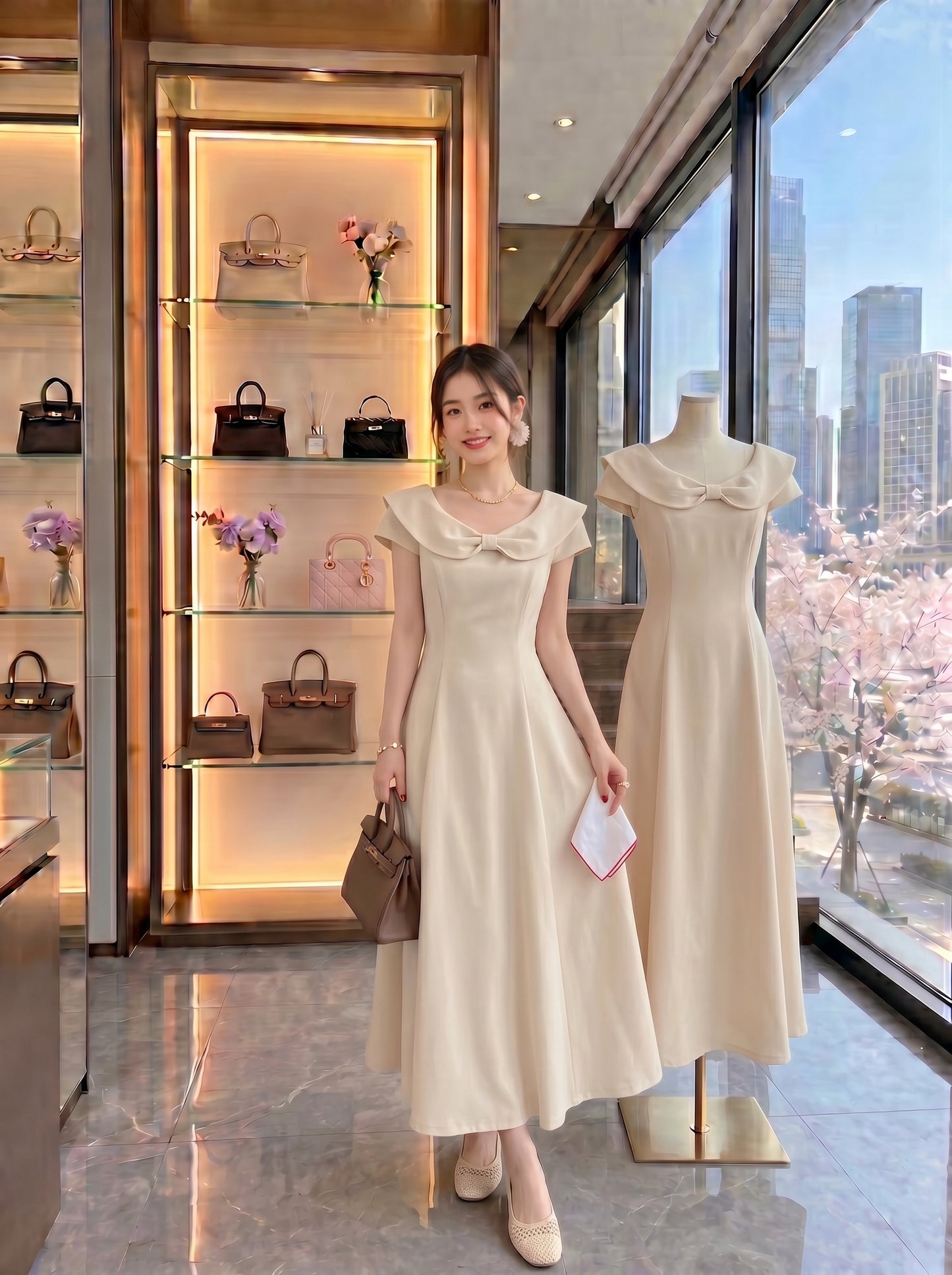 Clara Off-Shoulder Bow A-Line Dress