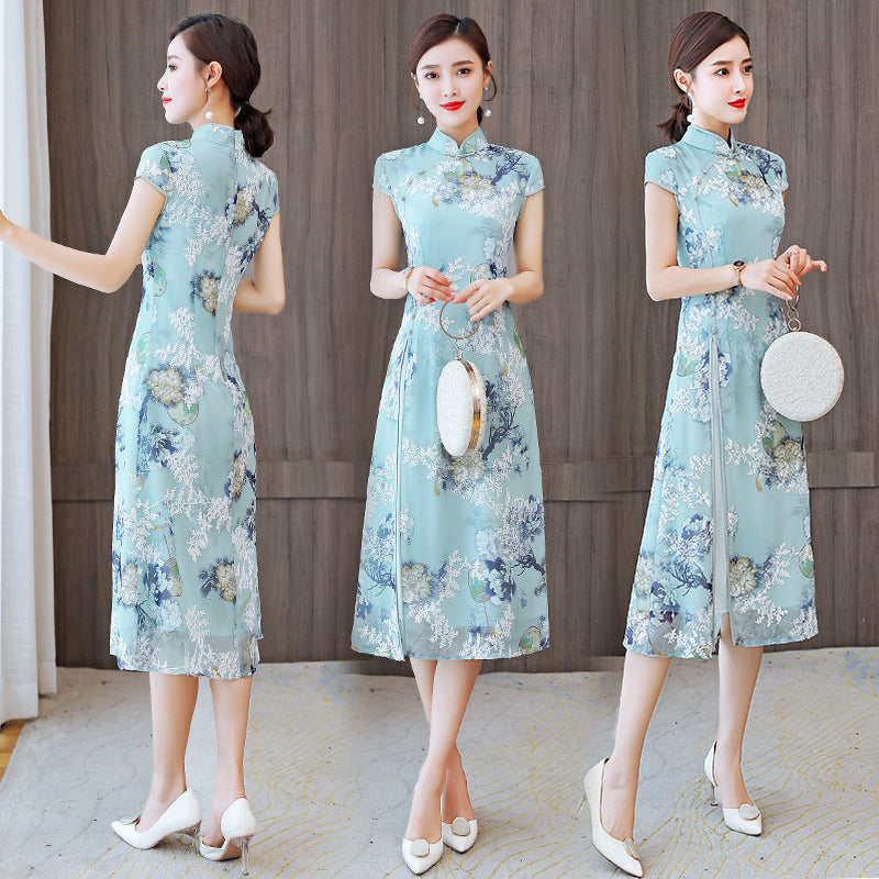 The Mint Blossom Modern Qipao Midi