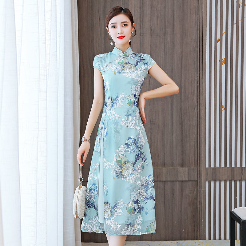 The Mint Blossom Modern Qipao Midi