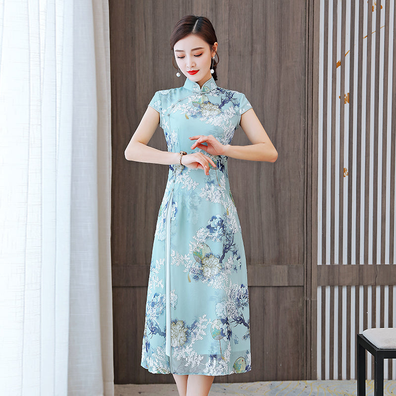 The Mint Blossom Modern Qipao Midi