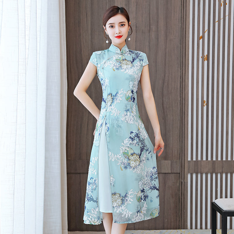 The Mint Blossom Modern Qipao Midi