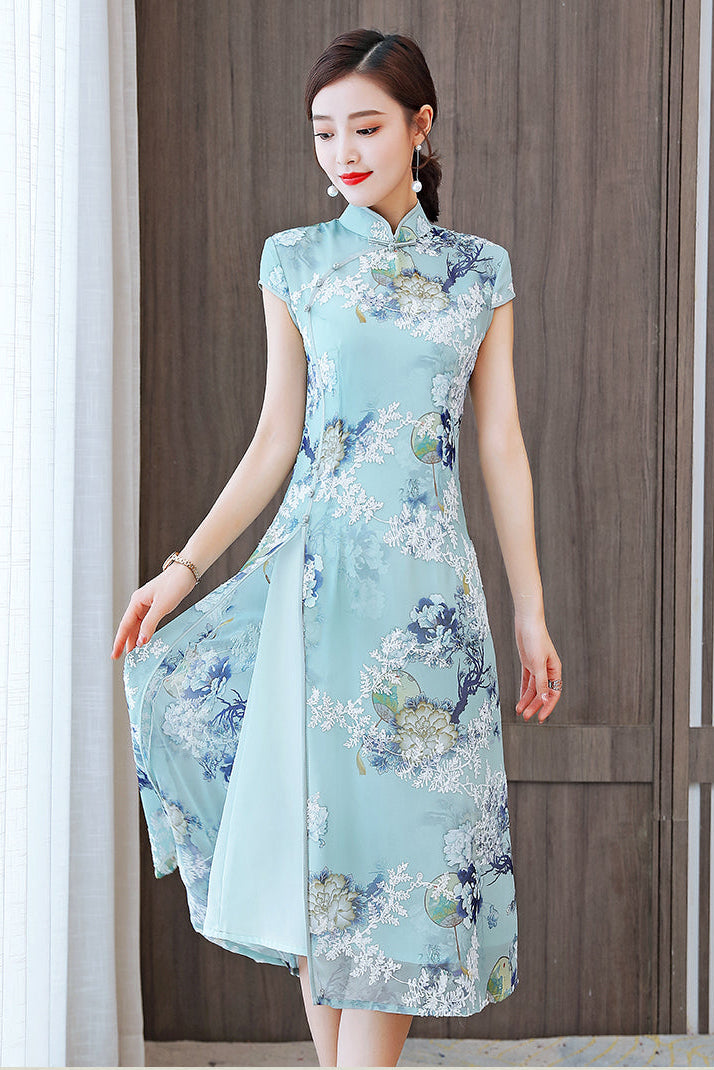 The Mint Blossom Modern Qipao Midi
