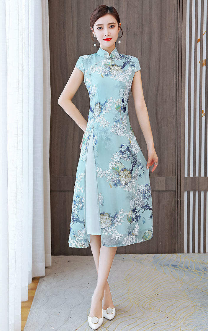 The Mint Blossom Modern Qipao Midi
