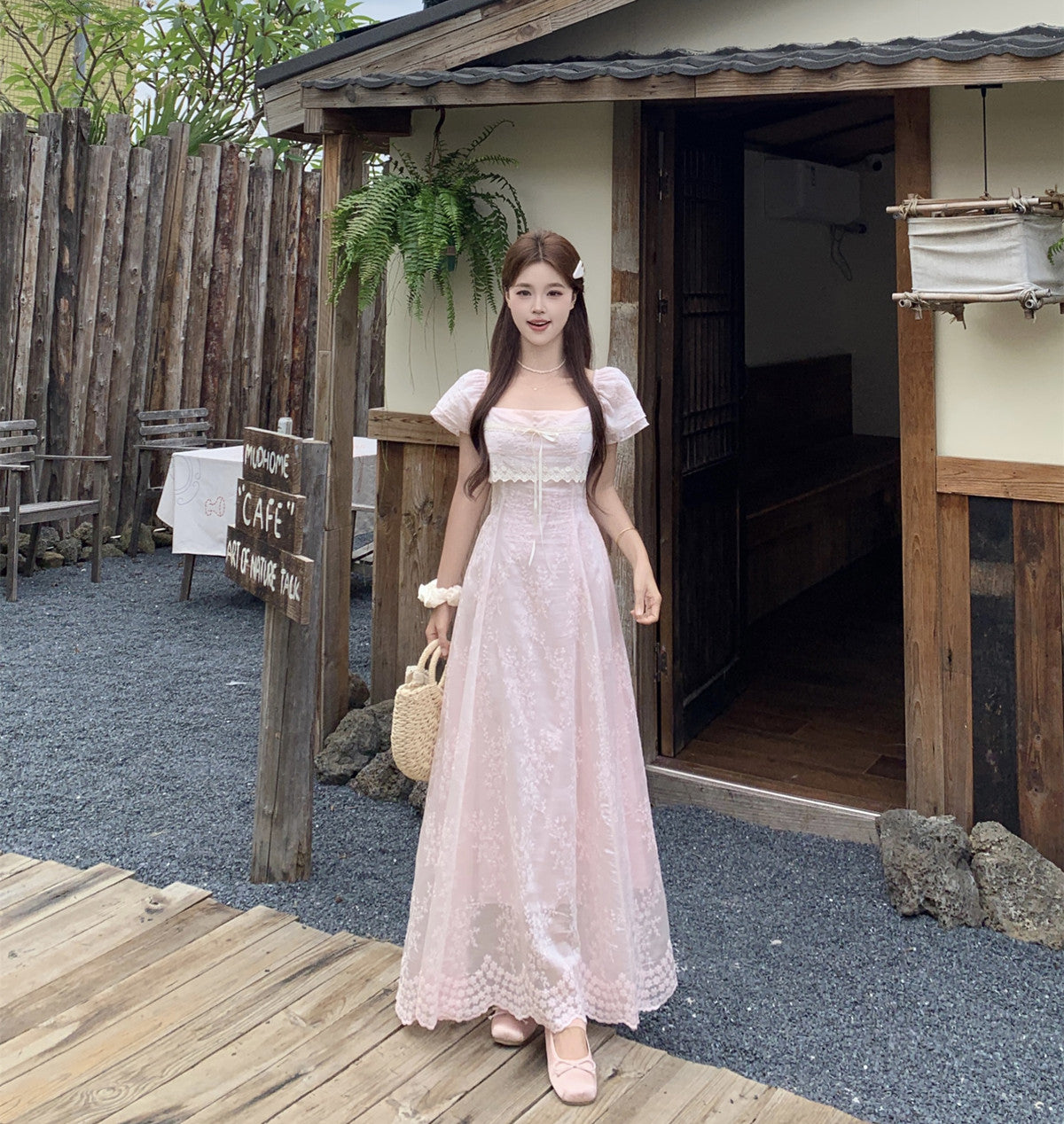 The Misty Pink Rose Lace Maxi Dress