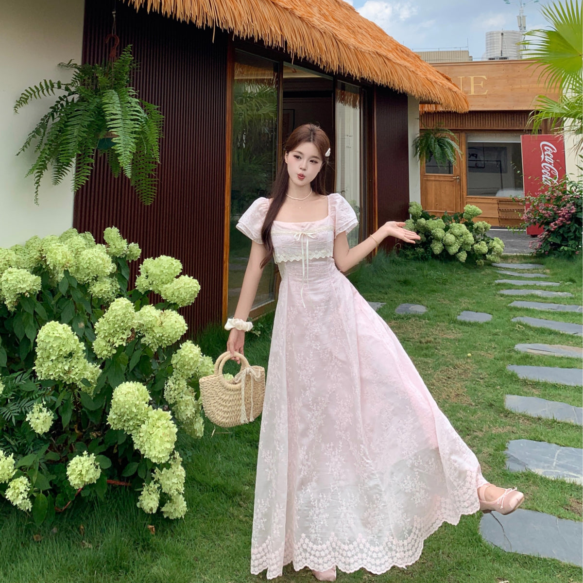 The Misty Pink Rose Lace Maxi Dress