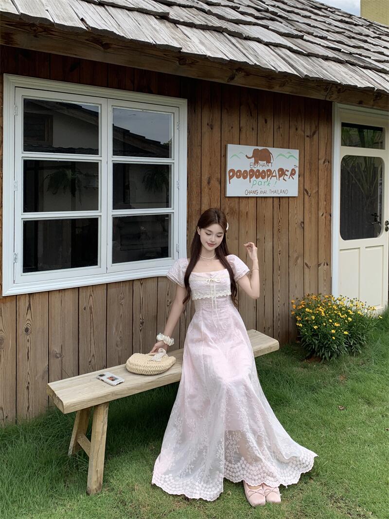 The Misty Pink Rose Lace Maxi Dress