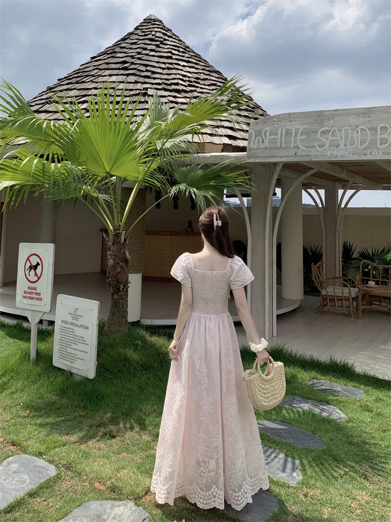 The Misty Pink Rose Lace Maxi Dress