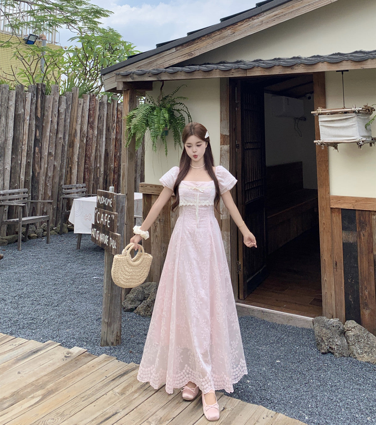 The Misty Pink Rose Lace Maxi Dress