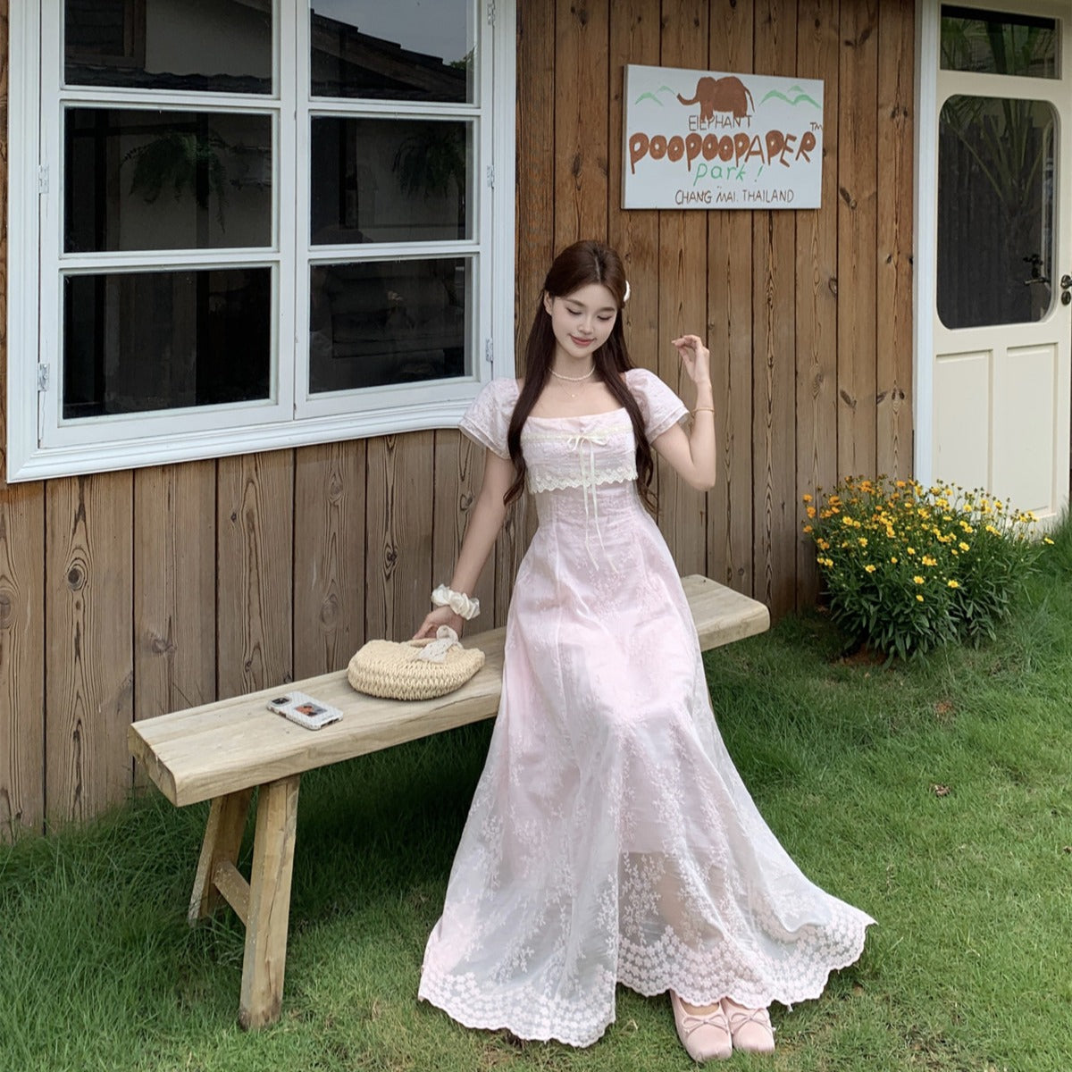 The Misty Pink Rose Lace Maxi Dress