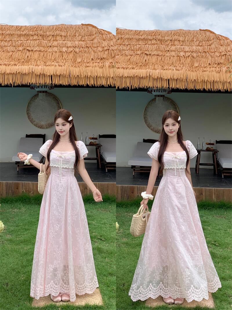 The Misty Pink Rose Lace Maxi Dress
