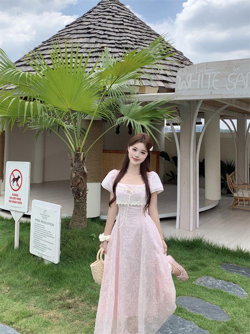 The Misty Pink Rose Lace Maxi Dress