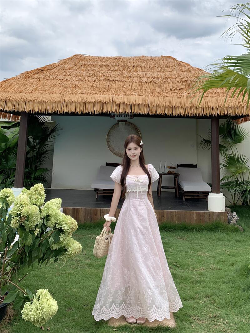 The Misty Pink Rose Lace Maxi Dress