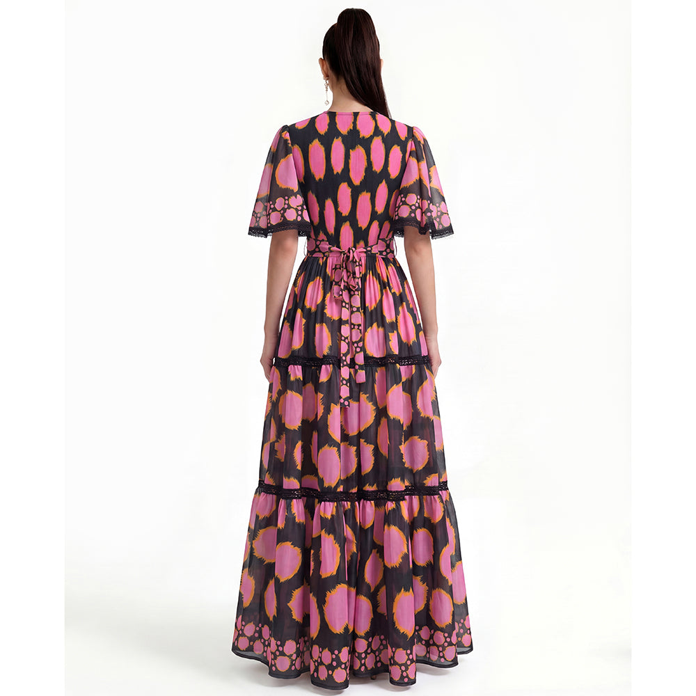 The Noir & Rose Geo Print Tiered Swing Dress
