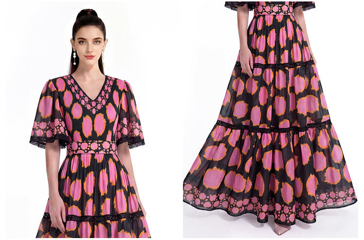 The Noir & Rose Geo Print Tiered Swing Dress