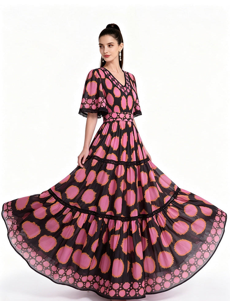 The Noir & Rose Geo Print Tiered Swing Dress